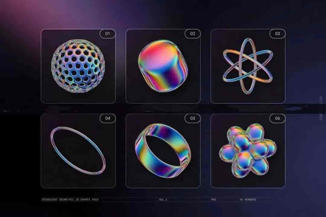 彩虹渐变3D形状元素背景包