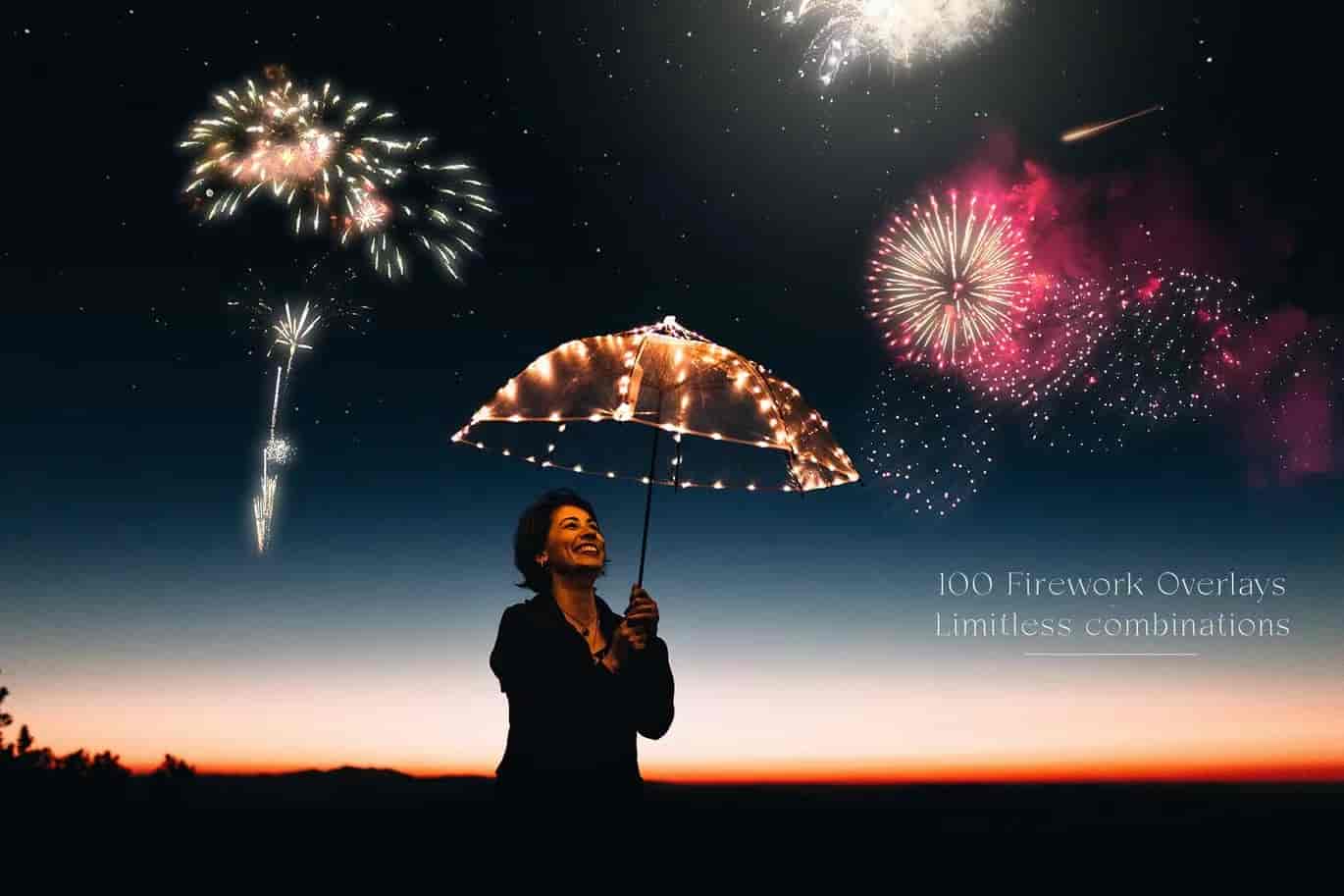 100个时尚高端绚丽的新年圣诞节烟花礼花叠加纹理