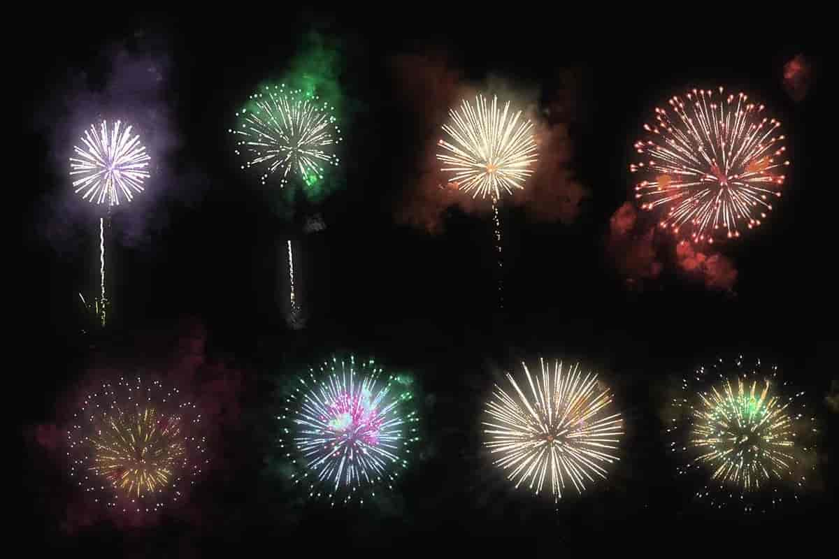 100个时尚高端绚丽的新年圣诞节烟花礼花叠加纹理