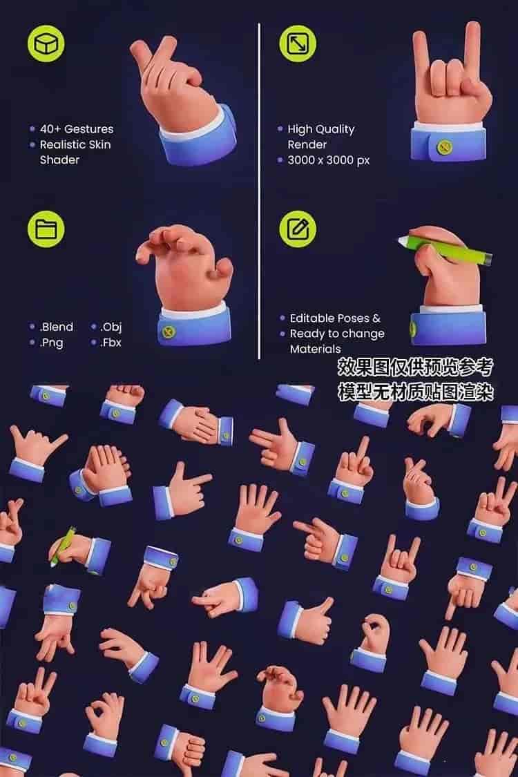 C4D卡通手势模型合集