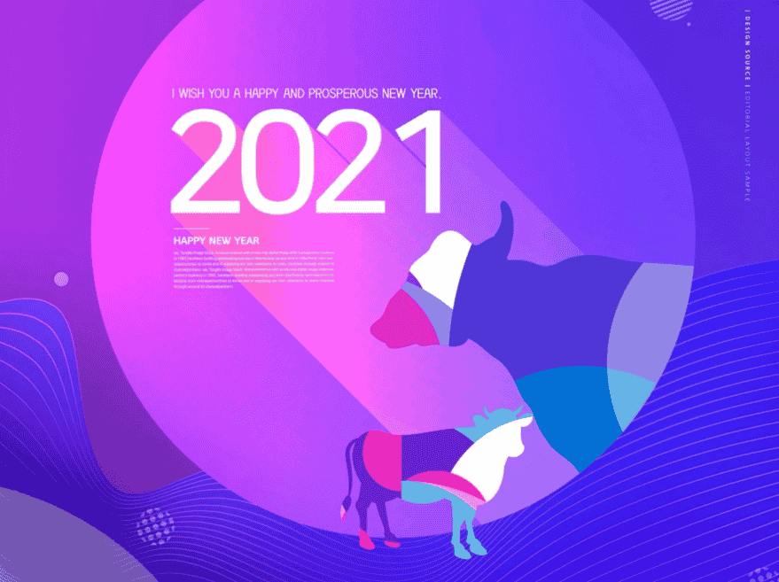 创意2021牛年新年快乐主题PSD海报模板