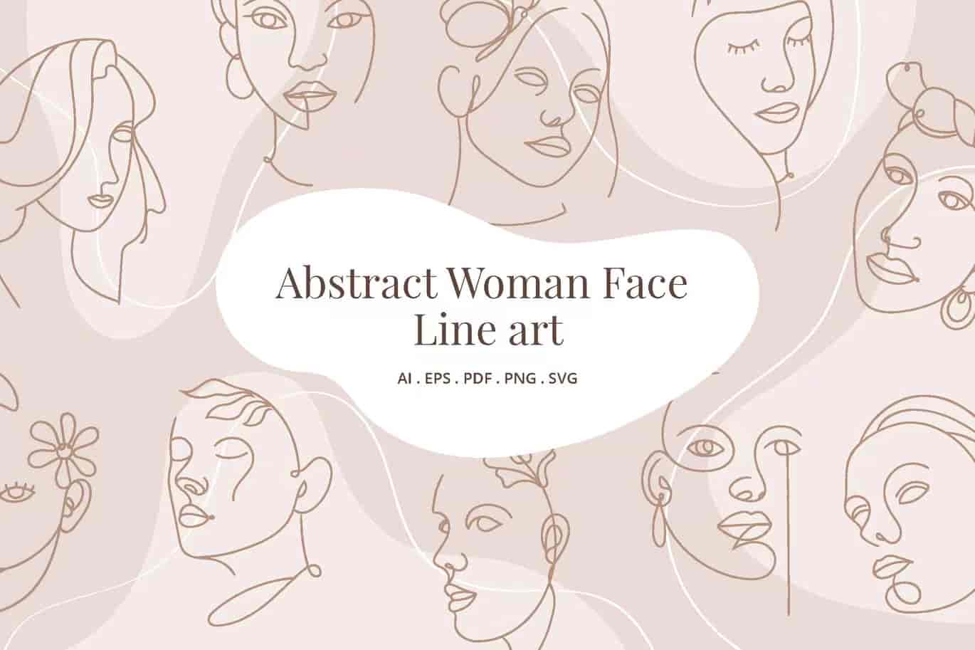 艺术风格女人脸部条线矢量插画集合