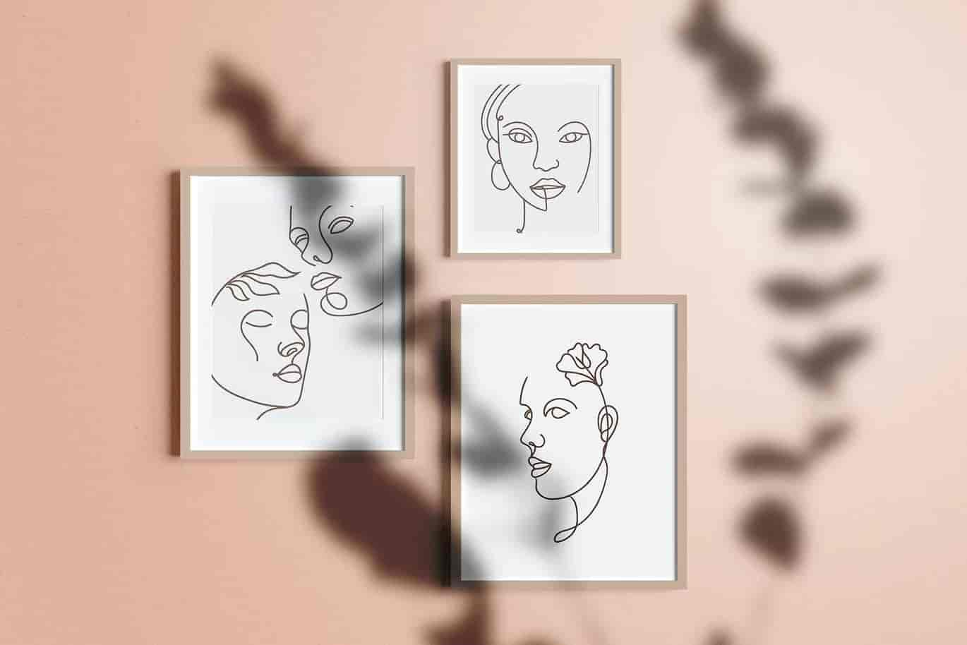 艺术风格女人脸部条线矢量插画集合