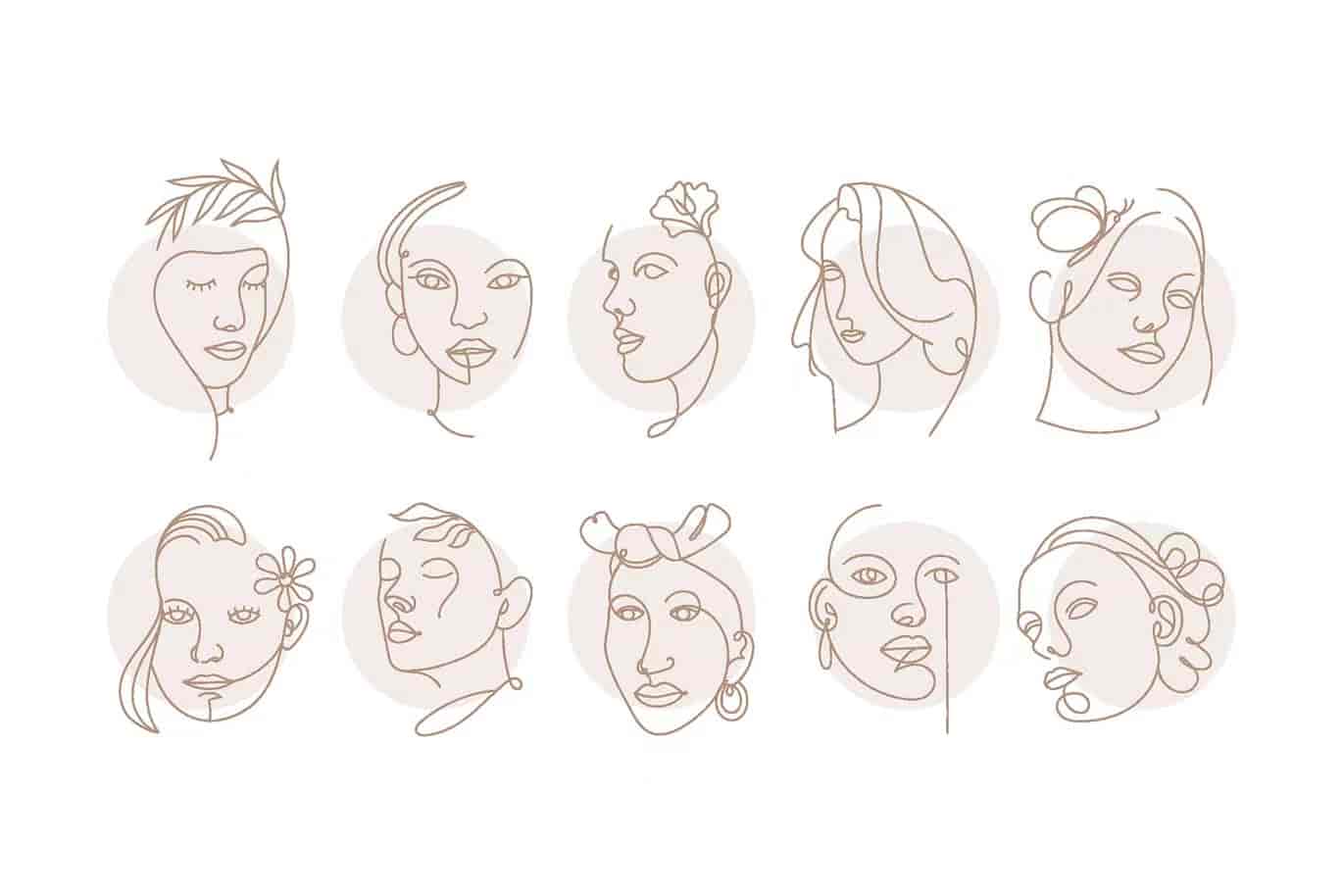 艺术风格女人脸部条线矢量插画集合