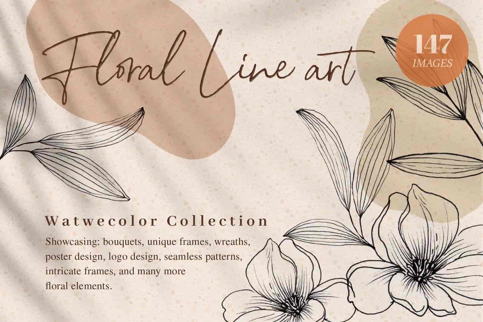 花卉线条艺术独特插画素材