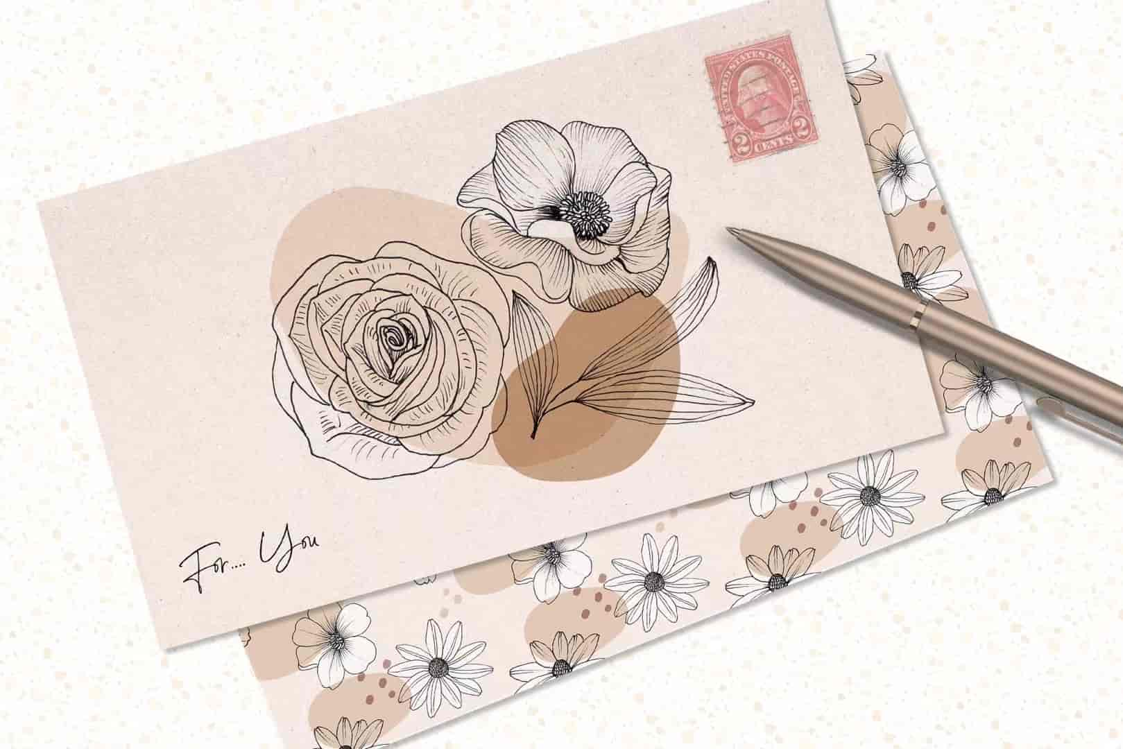 花卉线条艺术独特插画素材