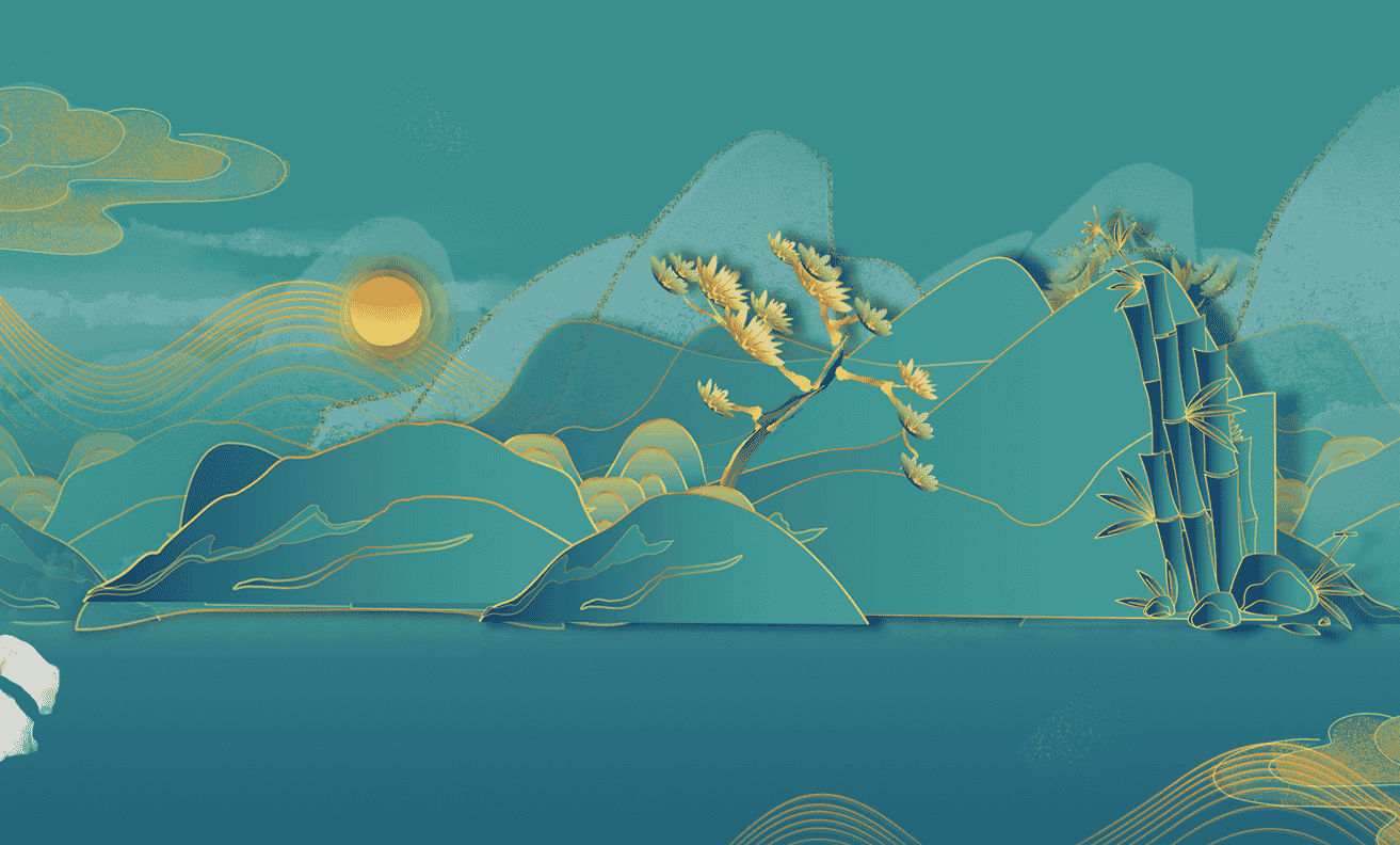 新中式鎏金山水背景19套