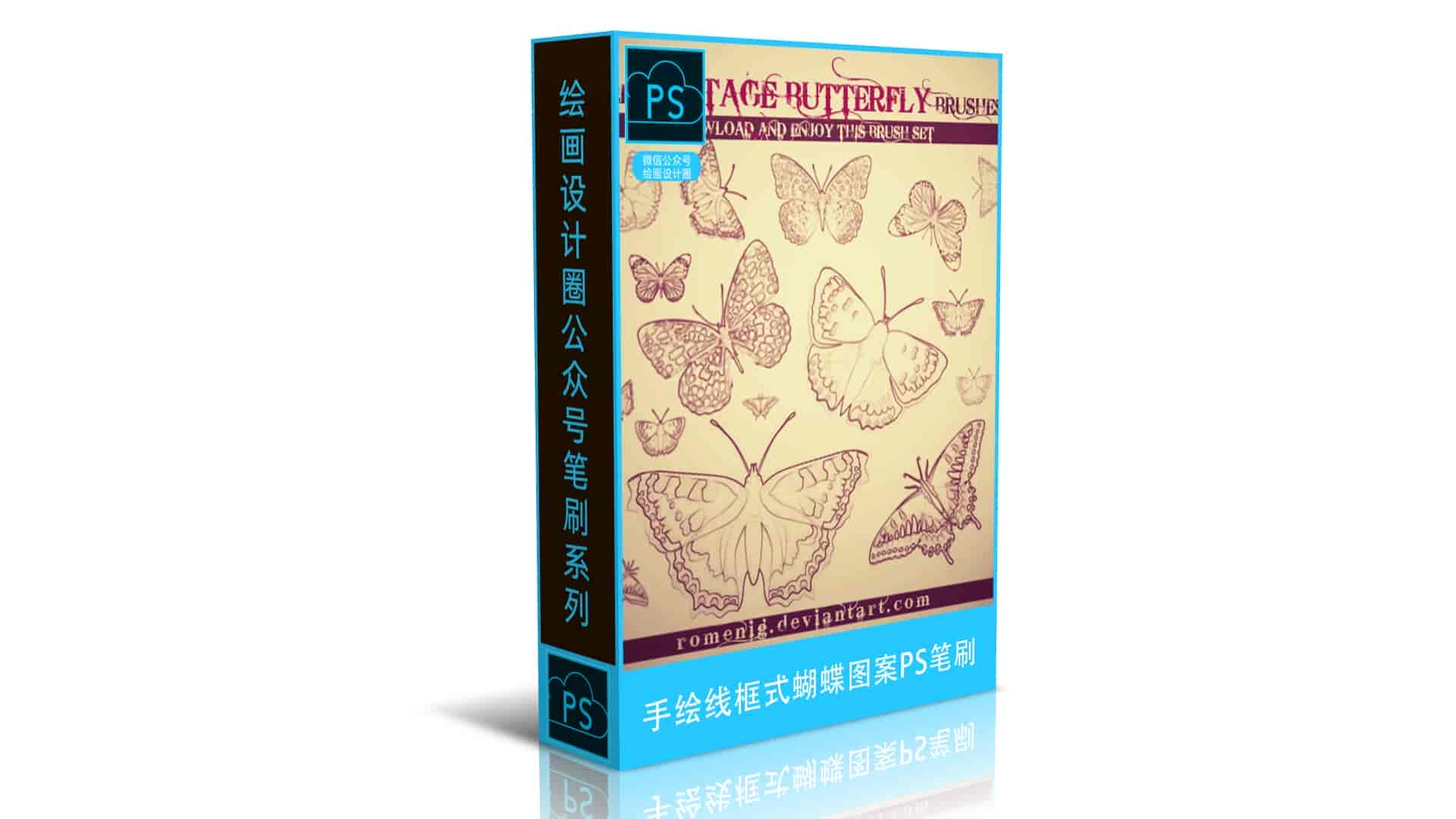 手绘线框式蝴蝶图案PS笔刷