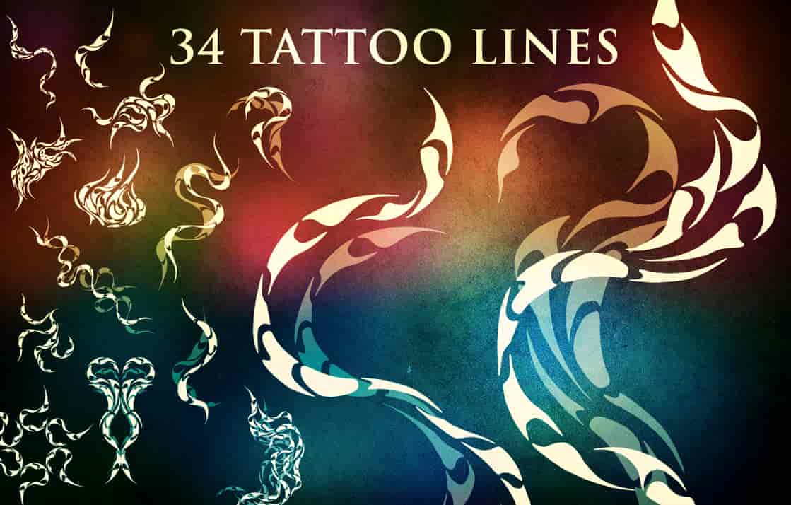 34种火焰纹身组合花纹图案PS笔刷