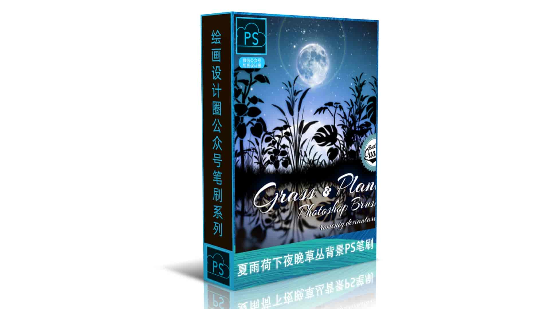 夏雨荷下夜晚草丛背景PS笔刷