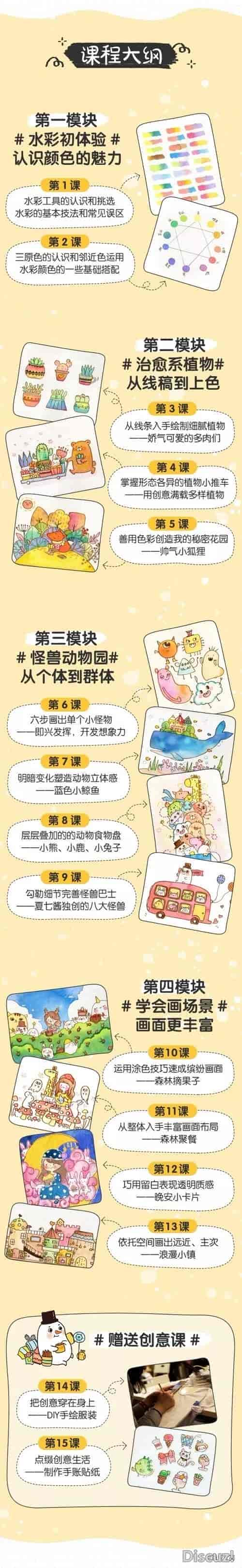 15节零基础水彩视频课，人人都能成为手绘达人