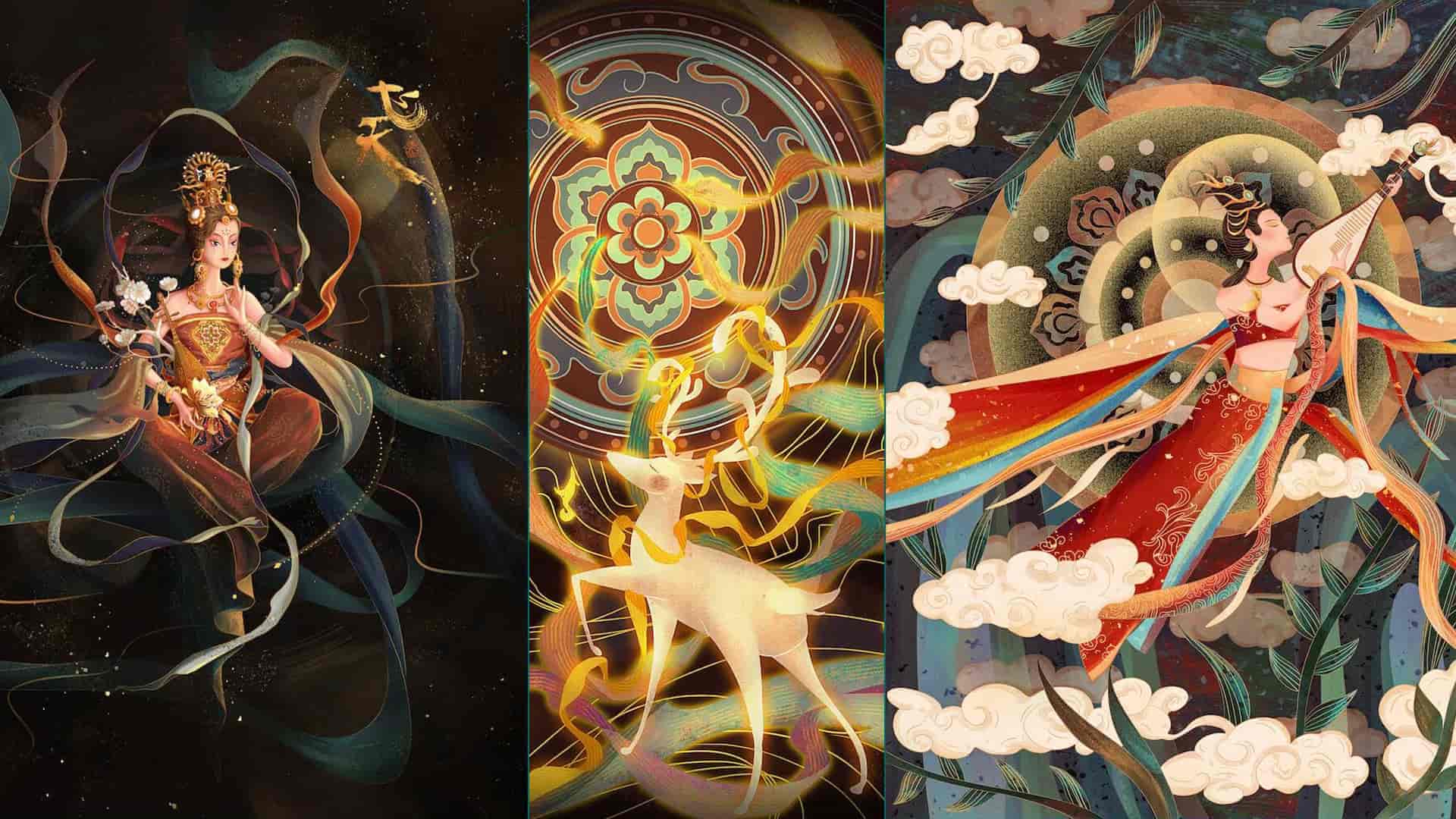 绝美敦煌壁画风格PSD插画