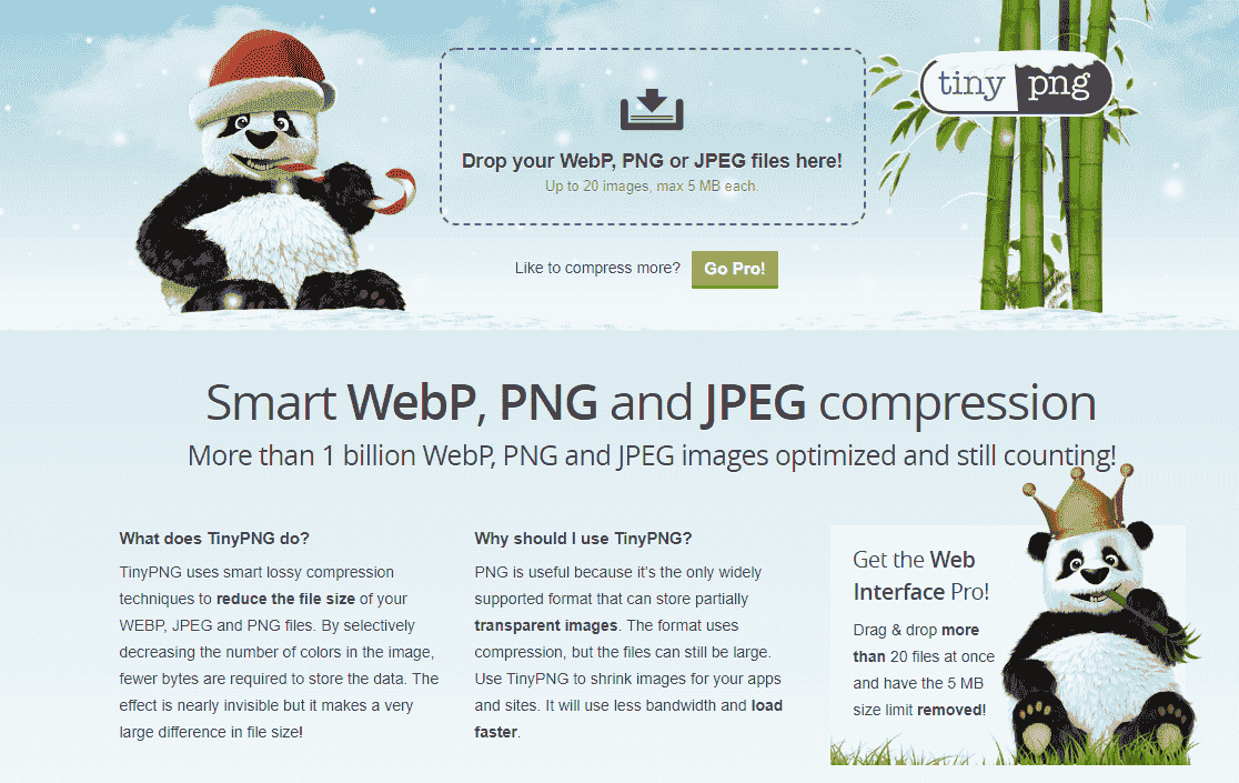 TinyPNG 使用一种智能有损压缩技术（通过降低图片中的颜色数量，来减少存储图片所需要的数据）来降低 PNG 图片的大小。这样的压缩对图片的效果影响是很小的，但是可以大大降低图片的大小，并且还能保持 PNG 的 alpha 透明度。

TinyPNG 使用也非常简单，你只需要将需要压缩的图片通过拖动的方式上传到 TinyPNG 的网站，TinyPNG 就会自动将你图片压缩，并提供下载，并且 TinyPNG 生成的图片支持几乎所有主流的浏览器。

因为 TinyPNG 将 PNG 图片压缩成 8 位的 PNG（而不是24位），所以它的压缩比例非常高，至少都有 50% 以上的压缩比例，有些甚至可以达到70%，并且压缩之后的图片和原图人眼基本看不出区别。